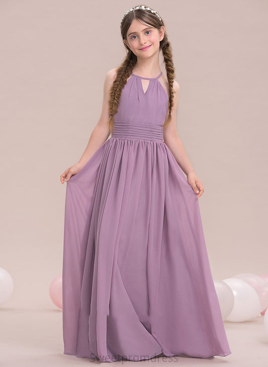 Junior Bridesmaid Dresses Keyla A-LineScoopNeckFloor-LengthChiffonJuniorBridesmaidDressWithRuffle#119580
