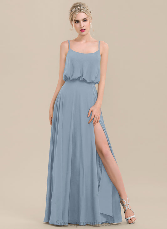 A-Line Fabric Floor-Length Neckline SplitFront Embellishment Silhouette SquareNeckline Length Emmy Natural Waist A-Line/Princess Bridesmaid Dresses