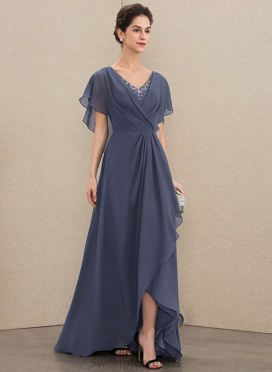 Beading the Mother Andrea Bride V-neck Sequins Mother of the Bride Dresses With A-Line Asymmetrical of Chiffon Dress