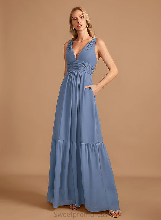 A-Line Fabric Neckline Length Pockets Embellishment Silhouette V-neck Floor-Length Patsy Trumpet/Mermaid Natural Waist Bridesmaid Dresses
