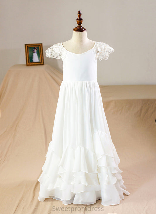 - Dress Short Kamryn Neck Girl A-Line Flower Sleeves Scoop Floor-length Flower Girl Dresses With Lace Chiffon