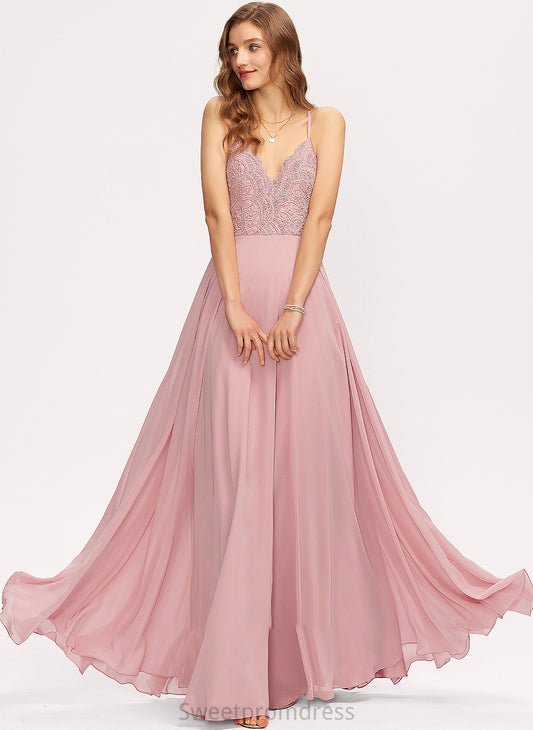 A-Line Chiffon Jade V-neck Floor-Length Prom Dresses