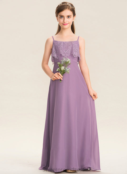 Elsa A-Line Junior Bridesmaid Dresses Lace Floor-Length Neckline Square Chiffon