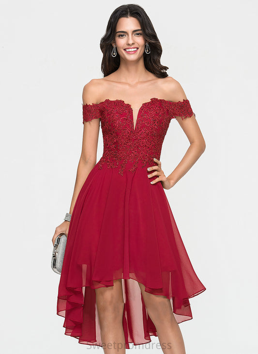 Dress Lace Kayla Off-the-Shoulder With Chiffon Asymmetrical Beading Homecoming Homecoming Dresses A-Line
