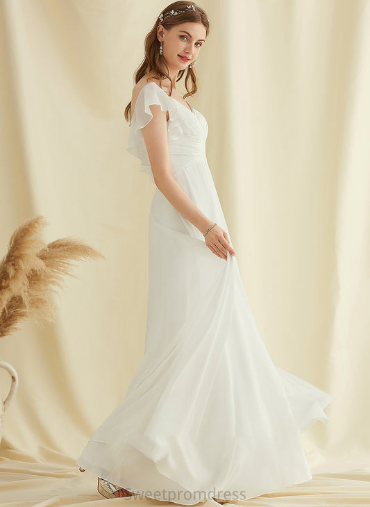 A-Line Ruffle Dress Wedding Floor-Length Michaela With Wedding Dresses Chiffon V-neck