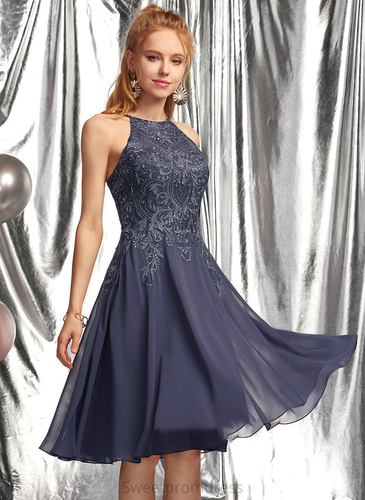 A-Line Appliques Lace Eden Neck With Prom Dresses Scoop Chiffon Knee-Length