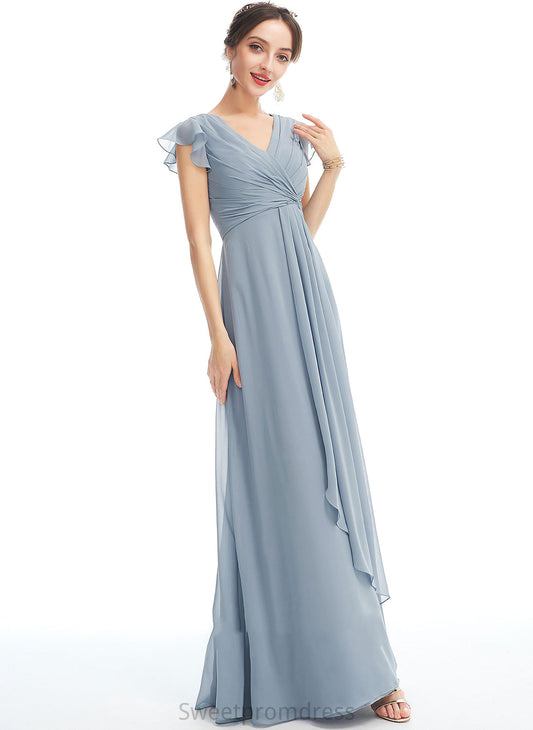 SplitFront A-Line Neckline Embellishment Silhouette Ruffle Length V-neck Fabric Floor-Length Peggie A-Line/Princess Bridesmaid Dresses