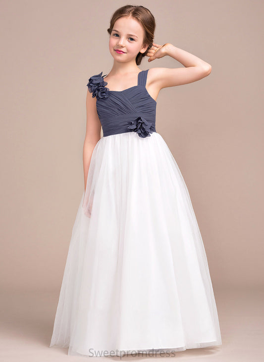 A-Line Tulle Junior Bridesmaid Dresses Jaylen Ruffle Floor-Length Flower(s) Chiffon Sweetheart With