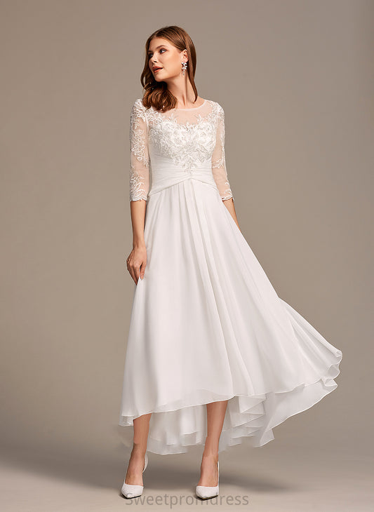 Asymmetrical Abril With Dress Wedding Dresses Illusion Wedding Lace A-Line
