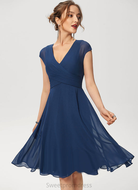 Chiffon With Homecoming Zaria Homecoming Dresses V-neck Knee-Length Ruffle A-Line Dress