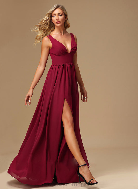 Fabric Neckline A-Line Floor-Length Length Embellishment Silhouette SplitFront V-neck Sabrina Sleeveless Natural Waist Bridesmaid Dresses