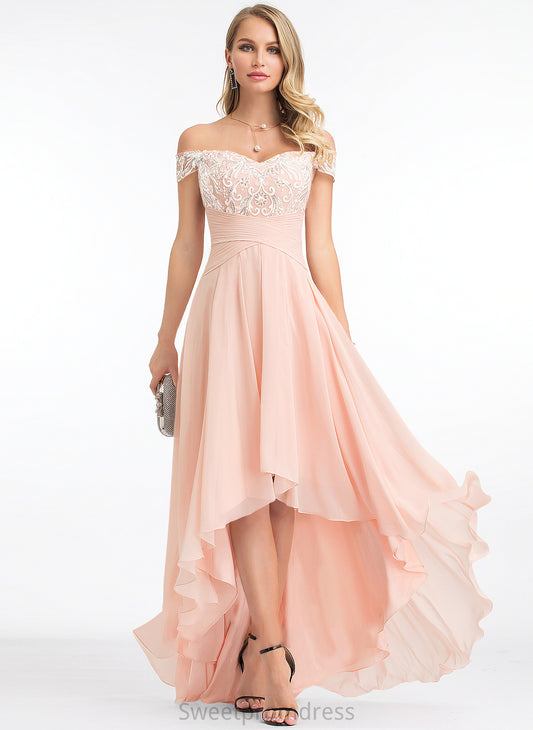 A-Line Off-the-Shoulder Sibyl With Asymmetrical Sequins Chiffon Prom Dresses
