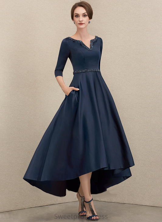 Asymmetrical Sequins Mother of the Bride Dresses Satin the Mother Pockets With of Dress A-Line Bride V-neck Beading Raina