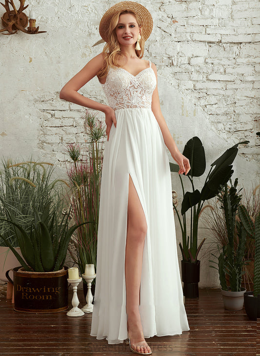 A-Line Split With Wedding Dresses Dress Beading V-neck Wedding Floor-Length Front Sienna