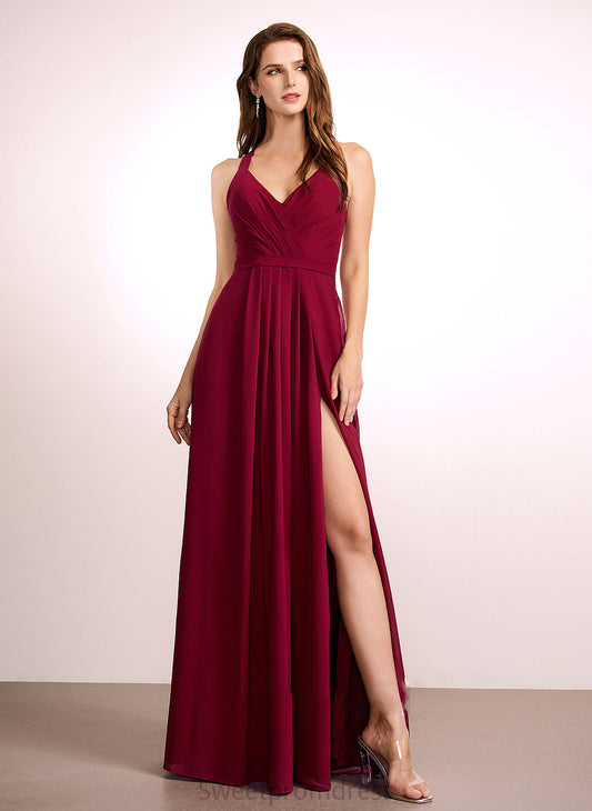 Fabric Floor-Length A-Line V-neck Length Silhouette Neckline Straps Nayeli Sleeveless A-Line/Princess Spaghetti Staps Bridesmaid Dresses