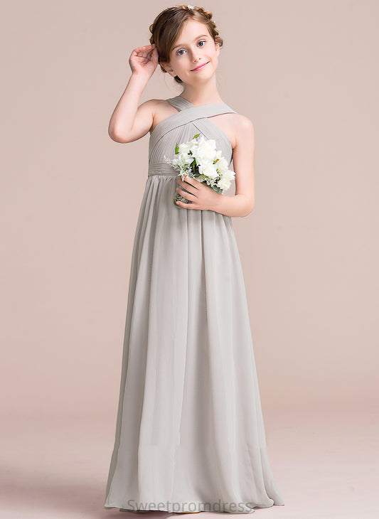 - Chiffon Bow(s) Flower Flower Girl Dresses A-Line Sleeveless Crystal Dress Girl V-neck With Floor-length