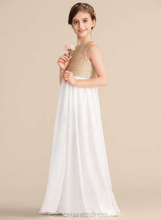 Sequined Chiffon Junior Bridesmaid Dresses Neck Scoop Floor-Length Monique A-Line