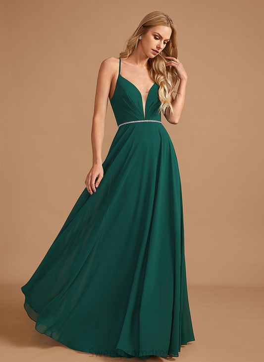 A-Line Fabric Neckline Length V-neck Floor-Length Beading Silhouette Embellishment Hallie Sleeveless Straps Bridesmaid Dresses