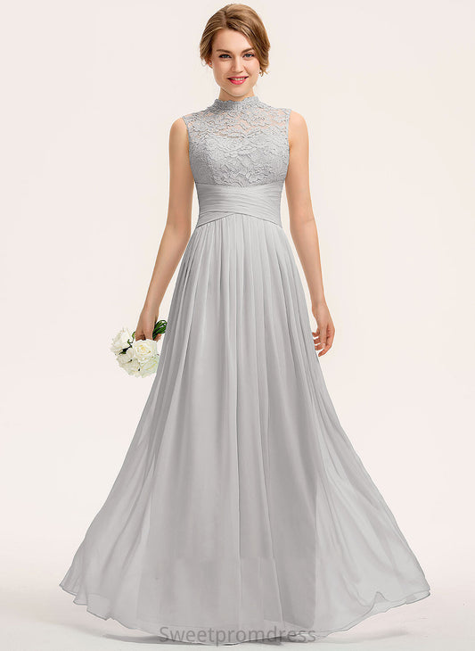 A-Line Embellishment Floor-Length Ruffle Silhouette HighNeck Length Neckline Fabric Laci A-Line/Princess Natural Waist Bridesmaid Dresses
