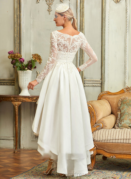 Asymmetrical Lace Wedding Dresses Dress A-Line Satin V-neck Elizabeth Wedding