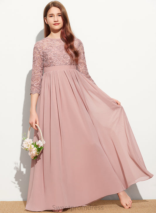 A-Line Lace Chiffon Neck Jaden Scoop Junior Bridesmaid Dresses Floor-Length