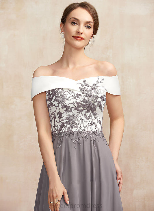 A-Line Chiffon Bria the Mother of the Bride Dresses Tea-Length of Mother Dress Bride Off-the-Shoulder Lace