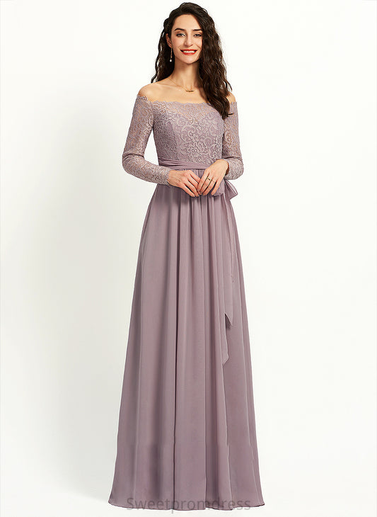 A-Line Floor-Length Silhouette Length Off-the-Shoulder Fabric Neckline Lace Straps Cassidy Natural Waist Spaghetti Staps Bridesmaid Dresses