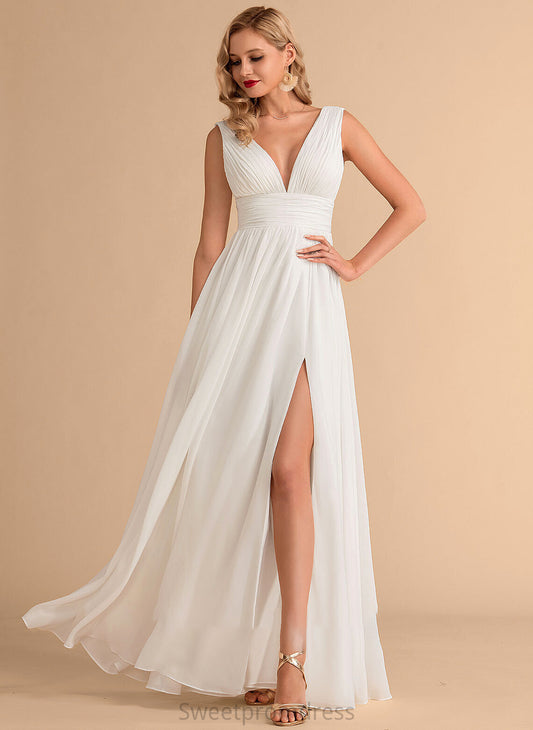 A-Line Dress Sariah Front Wedding Dresses With V-neck Split Wedding Chiffon Floor-Length