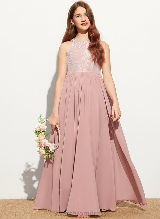 Chiffon Lace A-Line With Neck Sequins Junior Bridesmaid Dresses Scoop Caylee Floor-Length