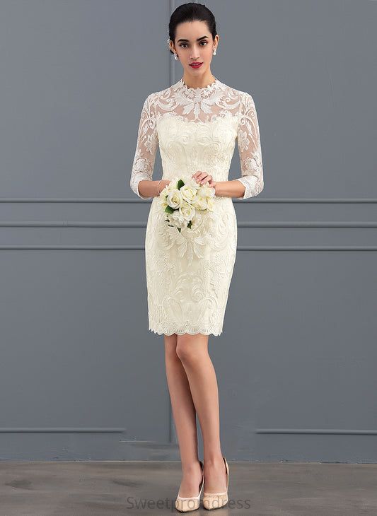 Abagail Wedding Dresses High Knee-Length Sheath/Column Lace Dress Wedding Neck