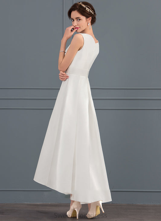 Addison Asymmetrical Neckline Square Wedding Dresses A-Line Wedding Satin Dress