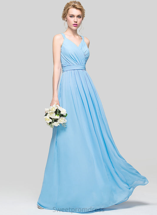 A-Line Fabric Ruffle Embellishment Neckline Floor-Length V-neck Length Bow(s) Silhouette Karley Natural Waist Bridesmaid Dresses