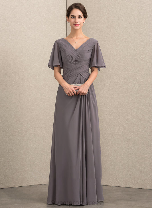 Alani Mother of the Bride Dresses Chiffon Floor-Length the Dress With Bride A-Line Mother Ruffle V-neck of
