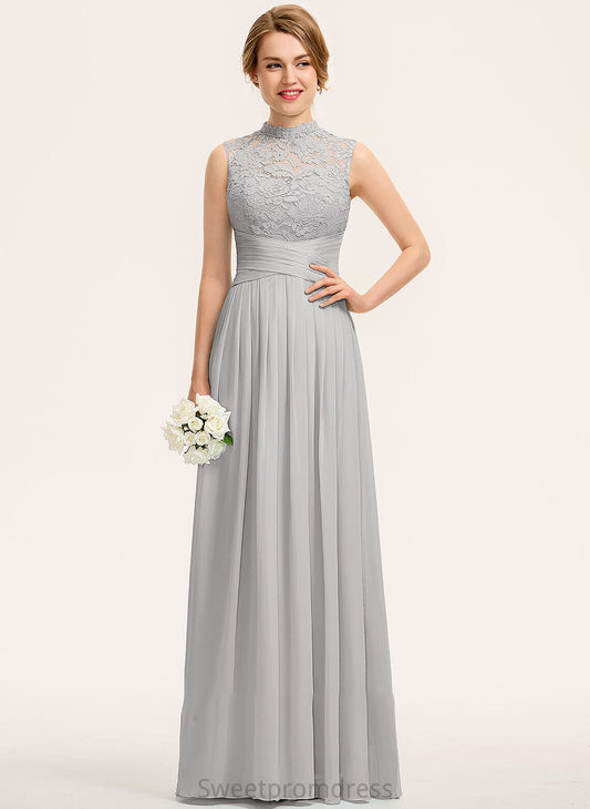 A-Line Embellishment Floor-Length Ruffle Silhouette HighNeck Length Neckline Fabric Laci A-Line/Princess Natural Waist Bridesmaid Dresses