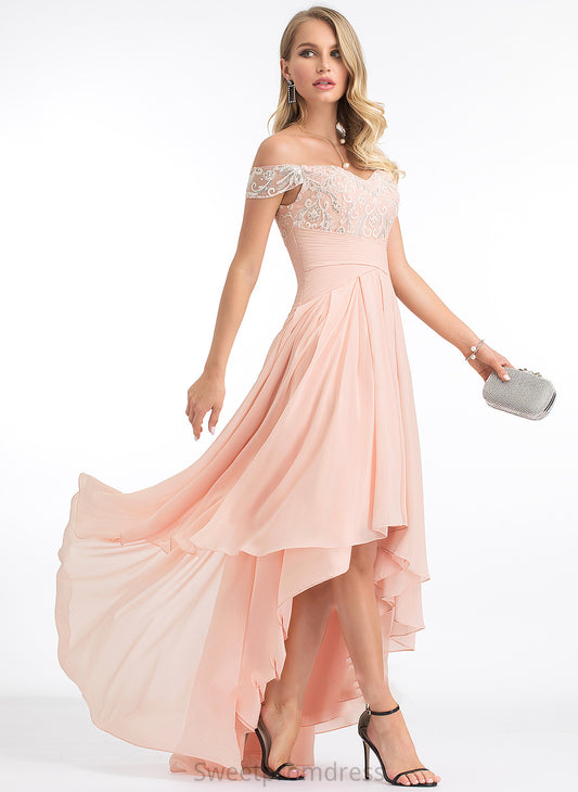 A-Line Off-the-Shoulder Sibyl With Asymmetrical Sequins Chiffon Prom Dresses