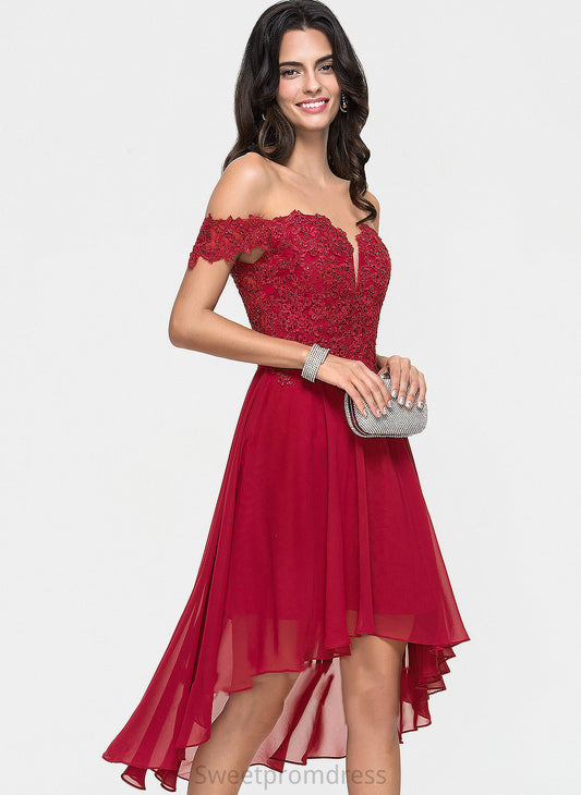 Dress Lace Kayla Off-the-Shoulder With Chiffon Asymmetrical Beading Homecoming Homecoming Dresses A-Line
