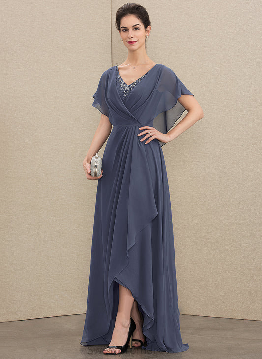 Beading the Mother Andrea Bride V-neck Sequins Mother of the Bride Dresses With A-Line Asymmetrical of Chiffon Dress