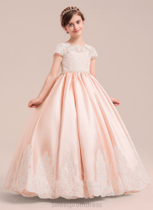 (Petticoat Ball With Dress Neck Milagros Sleeves Scoop Flower Girl Dresses Girl Short Gown Floor-length Beading included) Satin/Tulle/Lace - Flower NOT