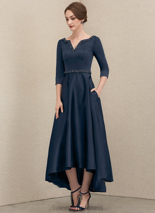 Asymmetrical Sequins Mother of the Bride Dresses Satin the Mother Pockets With of Dress A-Line Bride V-neck Beading Raina