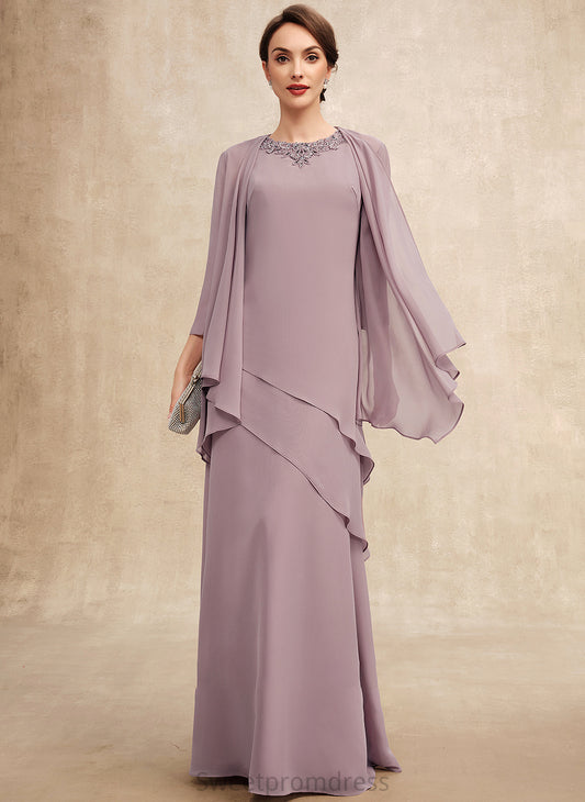 A-Line Dress Scoop Floor-Length With Beading Hana Mother of the Bride Dresses Neck Bride Chiffon of Mother the