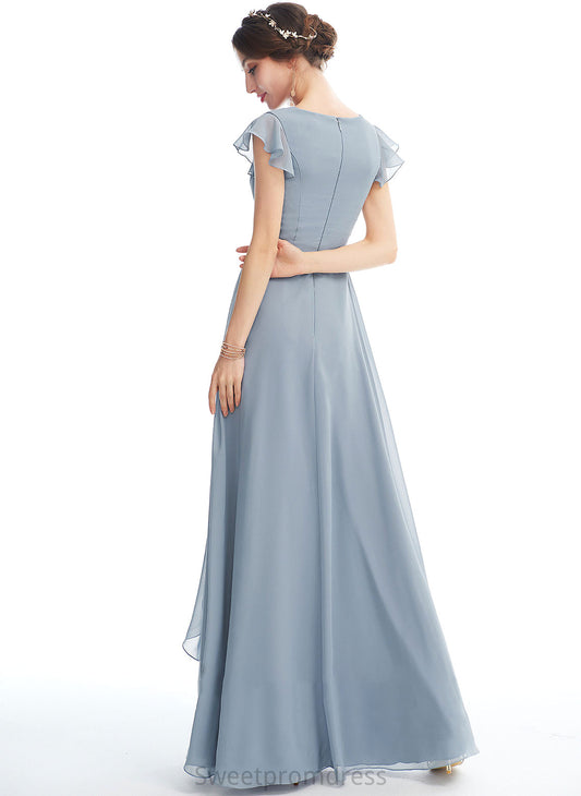 SplitFront A-Line Neckline Embellishment Silhouette Ruffle Length V-neck Fabric Floor-Length Peggie A-Line/Princess Bridesmaid Dresses
