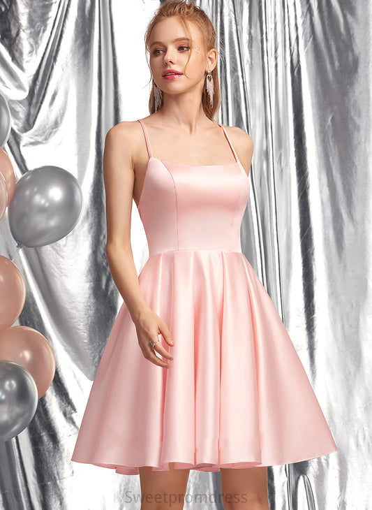 A-Line Chasity Satin Square Short/Mini Dress Homecoming Dresses Homecoming Neckline