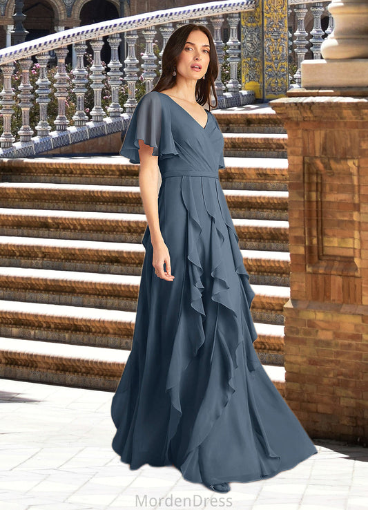 June A-Line V-Neck Chiffon Floor-Length Dress HKP0022679