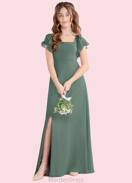 Adrianna A-Line Bow Chiffon Floor-Length Junior Bridesmaid Dress Eucalyptus HKP0022847