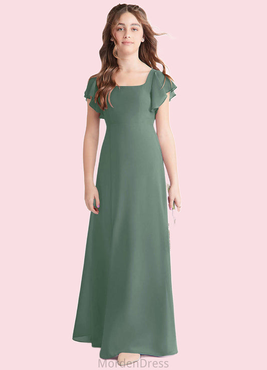 Adrianna A-Line Bow Chiffon Floor-Length Junior Bridesmaid Dress Eucalyptus HKP0022847