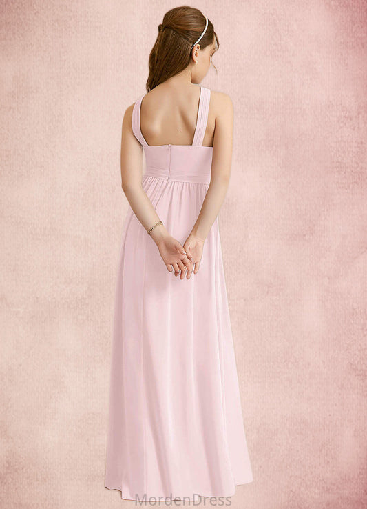 Xiomara A-Line Pleated Chiffon Floor-Length Junior Bridesmaid Dress Blushing Pink HKP0022849