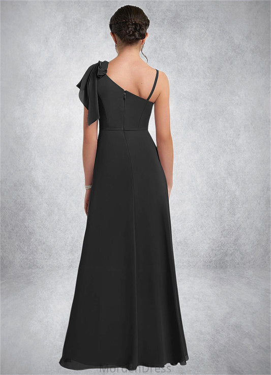 Alison A-Line Bow Chiffon Floor-Length Junior Bridesmaid Dress black HKP0022850