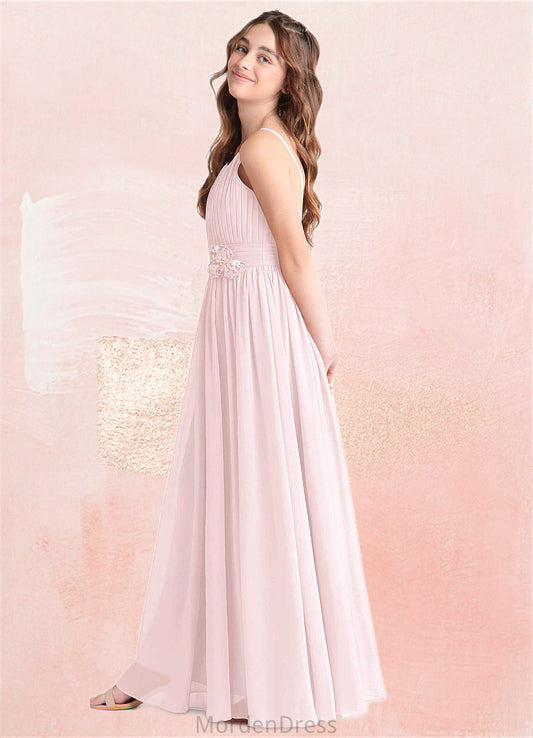 Patsy A-Line Floral Chiffon Floor-Length Junior Bridesmaid Dress Blushing Pink HKP0022851