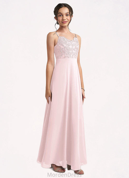 Maureen A-Line Lace Chiffon Floor-Length Junior Bridesmaid Dress Blushing Pink HKP0022853