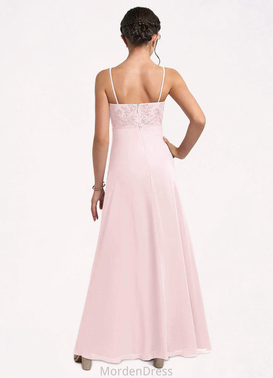 Maureen A-Line Lace Chiffon Floor-Length Junior Bridesmaid Dress Blushing Pink HKP0022853